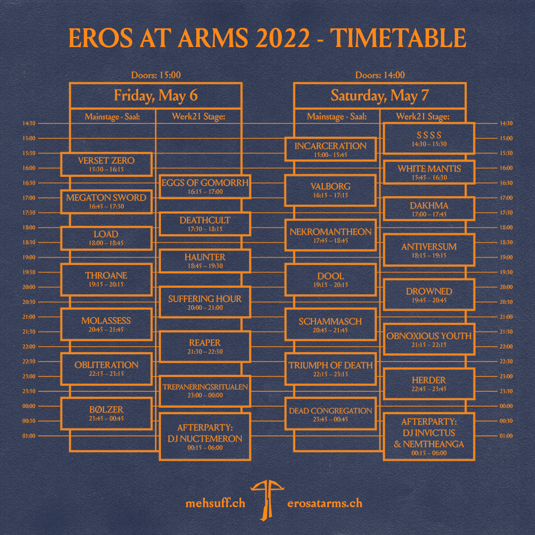 EROS AT ARMS 2022 – Running Order